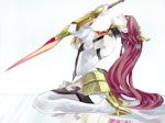  akilico bare_shoulders blazblue blazblue:_central_fiction blazblue:_chronophantasma closed_eyes detached_sleeves izayoi_(blazblue) kneeling long_hair red_hair solo sword thighhighs very_long_hair weapon 
