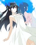 bare_shoulders black_hair blue_eyes character_request cloud dress highres kagetomo_midori reflection sky 
