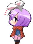  :&lt; animal_ears arms_behind_back bunny_ears chibi looking_back purple_hair red_eyes reisen_udongein_inaba scarf solo thighhighs touhou twumi white_background 