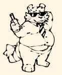 2023 anthro belly biped clothing eyewear killer_outlet mammal mo_(undertale_yellow) necktie open_mouth overweight procyonid raccoon shirt simple_background solo sunglasses topwear undertale_yellow