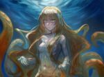  1girl bow breasts brown_hairband freckles hair_bow hairband huanxue ishmael_(project_moon) limbus_company long_hair looking_at_viewer monster_girl navel nude project_moon rope scylla small_breasts solo tentacle_hair underwater very_long_hair white_bow 