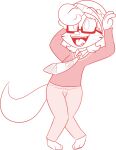 2017 3_toes absurd_res anthro barefoot beanie biped bottomwear caramelldansen cat_tail cheek_tuft chokovit_(artist) clothed clothed_anthro clothed_male clothing dancing digital_drawing_(artwork) digital_media_(artwork) domestic_cat eyebrow_through_hair eyebrow_through_hat eyebrows eyewear facial_tuft fangs feet felid feline felis fingers fluffy fluffy_tail front_view full-length_portrait fur fur_tuft furgonomic_bottomwear furgonomics glasses hair hat headgear headwear hi_res knock-kneed long_tail louvel_labelle male male_anthro mammal meme monochrome necktie open_mouth open_smile pants pattern_necktie pin_button portrait rectangular_glasses red_and_white school_uniform shirt simple_background sketch smile solo striped_necktie sweater tabby_cat tail teenager teeth toes tongue topwear translucent translucent_hair tuft uniform weeaboo whiskers white_background wide_eyed young