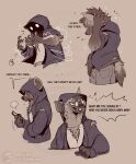 anthro bright_eyes cellphone clothing electronics eyewear eyewear_on_head glasses glasses_on_head hoodie hyena looking_at_another male mammal mrlemur_arts multiple_poses offscreen_character phone pose simple_background smartphone solo speech_bubble topwear were werehyena