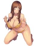  1girl breasts brown_hair cleavage dmm eyes_closed large_breasts lingerie long_hair milf ooseru othel_(hatimorris) otoko_no_itadaki solo tachikawa_shino underwear undressing 