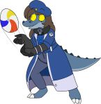 2019 3_claws 3_toes 4_fingers absurd_res alligator alligatorid ana_(overwatch) anthro ball beach_ball beret biped black_eyebrows black_eyelashes black_eyes blizzard_entertainment blue_beret blue_body blue_bottomwear blue_clothing blue_coat blue_countershading blue_hat blue_headwear blue_scales blue_tail blue_tongue blue_topwear bottomwear brown_clothing brown_gloves brown_handwear chokovit_(artist) claws clothed clothed_anthro clothed_female clothing coat colored cosplay countershade_face countershade_neck countershade_scales countershade_tail countershading crocodilian digital_drawing_(artwork) digital_media_(artwork) eye_markings eye_of_horus eyebrow_through_hair eyebrows feet female female_anthro fingers full-length_portrait gloves hair handwear hat headgear headwear hi_res inflatable krista_(stratica) logo markings open_mouth open_smile overwatch playing portrait reptile scales scalie scaly_tail sharp_teeth simple_background smile solo standing tail teeth toe_claws toes tongue topwear translucent translucent_hair trenchcoat white_background white_claws yellow_sclera