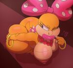 2023 absurd_res accessory anthro big_breasts big_butt bow_(feature) bow_ribbon breasts butt butt_grab butt_jiggle clothing digital_media_(artwork) female hair_accessory hair_bow hair_ribbon hand_on_butt hi_res jewelry jiggling koopa koopaling lips mario_bros motion_lines nintendo non-mammal_breasts one_eye_closed ribbons scalie solo wendy_o._koopa wink zetamath