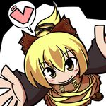  blonde_hair blush_stickers bow from_above hair_bow hair_ribbon heart kurodani_yamame midori_niku ponytail ribbon solo spoken_heart touhou yellow_eyes 