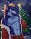 abs anthro christmas christmas_tree clothing costume dragon hi_res holidays male muscular muscular_anthro muscular_male pecs plant santa_costume solo teryx_commodore tree zephyxus