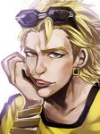  blonde_hair chin_rest eyewear_on_head highres lips male_focus ryan_goldsmith samuraisamurai solo sunglasses tiger_&amp;_bunny yellow_eyes 