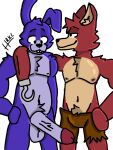 bonnie_(fnaf) canid canine duo five_nights_at_freddy&#039;s fox foxy_(fnaf) hi_res hrkc lagomorph leporid male male/male mammal rabbit scottgames