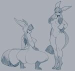 2023 anthro anthrofied areola artform42nd big_breasts big_butt breasts butt crouching dipstick_tail duo eeveelution eyelashes feet female fingers front_view fur generation_4_pokemon genitals glaceon gloves_(marking) grey_background hand_behind_head hand_on_hip hand_on_own_hip hi_res huge_breasts leg_markings looking_at_viewer looking_back looking_back_at_viewer markings monochrome multicolored_body multicolored_fur navel nintendo nipples nude one_eye_closed open_mouth pokemon pokemon_(species) pokemorph pussy rear_view side_boob simple_background sketch socks_(marking) solo tail tail_markings teeth thick_thighs toes tuft two_tone_body two_tone_fur white_eyes