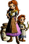  2girls blue_eyes brown_hair cremia highres looking_at_viewer majora&#039;s_mask multiple_girls official_art pointy_ears romani sisters the_legend_of_zelda the_legend_of_zelda:_majora's_mask 