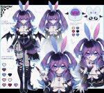  1girl animal_ears black_choker black_footwear black_ribbon black_skirt black_sleeves black_wings blood blood_on_face blood_on_weapon blue_eyes blue_hair bodice boots breasts chain choker cleavage collarbone color_guide cottontail_(vtuber) cross-laced_clothes cross-laced_sleeves detached_sleeves fingernails fishnet_pantyhose fishnets full_body heart heart_necklace heterochromia highres holding holding_knife indie_virtual_youtuber jewelry kamochiru knee_boots knife large_breasts leg_ribbon multicolored_hair necklace pantyhose purple_eyes purple_hair purple_nails rabbit_ears ribbon sharp_fingernails skirt solo streaked_hair thigh_ribbon tiara torn_clothes torn_skirt twintails weapon wings 