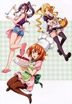  3girls absurdres amaya_haruko ass heels high_heels highres himegami_kodama kushiya_inaho maid maken-ki! multiple_girls official_art pantyhose takeda_hiromitsu thighhighs 