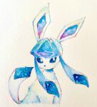  animal_focus blue_hair blue_sclera blush_stickers butter_(oshi8kyoumoh) colored_sclera colored_tips commentary_request cropped_torso glaceon highres light_blush long_hair looking_to_the_side multicolored_hair no_humans no_mouth painting_(medium) pokemon pokemon_(creature) sitting solo traditional_media two-tone_hair watercolor_(medium) white_eyes 