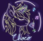 candy ch0c0sauri0 chocolate dessert equid equine fan_character food hair horn horse logo logo_parody male mammal monochrome neon neon_lights pony portrait simple_background solo unicorn