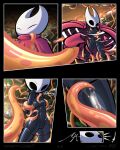 angry anthro arachnid arthropod athletic athletic_female big_butt black_body butt butt_grab clitoral_hood cloak clothing comic english_text exclamation_point featureless_chest female forced forced_exposure genitals hand_on_butt hands_behind_back hi_res hollow_knight hornet_(hollow_knight) humanoid_genitalia humanoid_pussy jellli molestation motion_lines pussy restrained_arms restrained_by_tentacles segmented_body slime small_waist spider surprise surprised_expression team_cherry tentacles tentacles_on_female text the_infection_(hollow_knight) the_knight_(hollow_knight) torn_clothing wide_hips