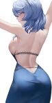  1girl absurdres ako_(blue_archive) ako_(dress)_(blue_archive) blue_archive blue_dress blue_eyes blue_hair breasts dress highres large_breasts long_hair lumen_re official_alternate_costume simple_background solo white_background 
