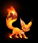 2024 bell bell_collar canid canine collar female feral fire flaming_tail fox foxparks inner_ear_fluff mammal orange_body orange_eyes pal_(species) palworld rukifox signature solo standing tail tuft