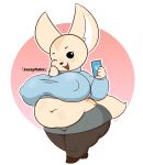 aggretsuko anthro belly big_breasts breasts canid canine clothed clothing digital_media_(artwork) female fennec fenneko fox fur hi_res huge_breasts jazzyrakk mammal navel overweight overweight_anthro sanrio simple_background solo thick_thighs wide_hips