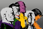  1girl 4boys batman_(series) captain_cold cheetah_(dc) creepy dc_comics evil flash_(series) goggles green_lantern_(series) highres hood lex_luthor multiple_boys smile steam superman_(series) thaal_sinestro the_joker villain wonder_woman_(series) 