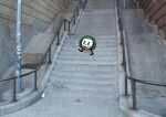 ambiguous_gender armless clown freg freg_(species) green_hair hair joker_(2019_film) low_res meme outside solo stairs therandomlad where_is_your_god_now white_body