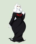 alternate_universe anthro black_clothing black_dress bovid broken caprine clothed clothing curvy_figure dress female fluffy fluffy_tail gesture goat hi_res jeffry looking_back mammal mature_female pointing pointing_at_self solo tail thick_thighs toriel_(underfell) underfell undertale undertale_(series) wide_hips