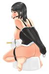  arms_behind_back ball_gag black_hair blush bound bound_arms breasts corset d9_(t1982) gag gagged highres large_breasts looking_at_viewer monoglove nipple_chain nipple_clamps nipples nose_piercing nose_ring original piercing purple_eyes solo 