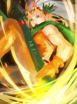  berries blonde_hair bodysuit genderswap genderswap_(mtf) gloves green_eyes hammer headdress holder leaf long_hair lotus_(elico) muscle open_mouth orange_bodysuit puzzle_&amp;_dragons solo thor_(p&amp;d) 