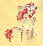  &lt;3 2018 albino anthro breasts donkey equine female fur hair heather_bruton mammal nipples nude pink_eyes pink_fur pussy red_hair solo white_fur 