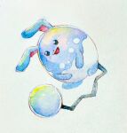 animal_focus azumarill blue_eyes butter_(oshi8kyoumoh) commentary_request full_body happy highres no_humans open_mouth painting_(medium) partial_commentary pokemon pokemon_(creature) simple_background smile traditional_media watercolor_(medium) white_background 