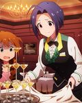  ahoge baba_konomi blue_hair bow bowtie cocktail_glass cup drinking_glass idolmaster idolmaster_(classic) idolmaster_million_live! miura_azusa multiple_girls official_art red_eyes short_hair solo_focus tablecloth turn_pale vest 