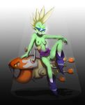 alien alien_humanoid bottomwear breasts clothed clothing color_edit colored disney eyebrows eyewear female fingers footwear green_body green_skin grin hair hardtones hi_res humanoid humanoid_pointy_ears lord_dominator mohawk nipples not_furry shoes signature sitting smile solo sunglasses teeth third-party_edit topless uncensoddrich2 wander_over_yonder