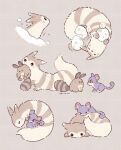  =_= animal animal_focus animal_in_mouth animal_on_back bright_pupils brown_background brown_eyes brown_fur brown_theme closed_eyes egg from_above from_side full_body furret highres holding holding_egg lying multiple_views no_humans on_back pokemon pokemon_(creature) pokemon_egg purple_fur rattata red_eyes sentret signature simple_background sleeping solid_oval_eyes striped_fur yurano_(upao) 