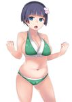  bikini black_hair blue_eyes breasts cleavage flower hair_flower hair_ornament jack_hamster large_breasts navel senran_kagura senran_kagura_shinovi_versus short_hair sideboob solo standing swimsuit yozakura_(senran_kagura) 