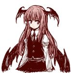  demon_wings head_wings koakuma long_hair necktie nibi red_hair solo touhou vest white_background wings 