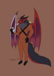 absurd_res anthro clothing cumcadaver dragon hi_res lethal_company male mask mythological_creature mythological_scalie mythology question_mark scalie solo suit wings