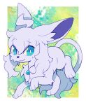 3_fingers 3_toes bangs black_nose blue_eyes bodily_fluids cheek_tuft chest_tuft eeveelution espeon extyrannomon_(artist) facial_tuft feet female feral fingers fur gem generation_2_pokemon hair hi_res inner_ear_fluff jewelry looking_at_viewer necklace nintendo pokemon pokemon_(species) purple_body purple_fur purple_hair simple_background smile solo sweat sweatdrop toes tuft