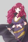  absurdres belt black_cape bodysuit breasts cape choker clothing_cutout facial_mark fire_emblem fire_emblem_engage gold_belt hair_ornament highres ikonaska large_breasts pink_choker purple_bodysuit side_cutout star_(symbol) star_facial_mark star_hair_ornament yellow_belt yunaka_(fire_emblem) 