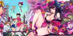  6+boys aircraft ass balloon black_hair breasts brown_hair building camera character_request cherry_blossoms city cleavage copyright_request f.s. fan folding_fan giantess hair_ornament headdress hot_air_balloon japanese_clothes kimono large_breasts long_hair looking_at_another looking_back mecha multiple_boys multiple_girls nail_polish off_shoulder open_mouth panties parted_lips petals purple_eyes purple_hair sandals short_hair sky smile thighhighs tower tray tree underwear waitress white_legwear white_panties 