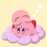 1:1 2024 :o alien ambiguous_gender ara_love_kirby barefoot belly big_head black_eyes blue_eyes blush claws cloud cloudy cloudy_sky colored confusion cute_eyes digital_drawing_(artwork) digital_media_(artwork) duo earless feet hand_on_belly hands_on_belly japanese_text kirby kirby_(series) legs_up looking_down mouth_closed nintendo noseless not_furry nude open_mouth outside painting_(artwork) pink_body pink_claws pink_skin raised_hand red_feet rosy_cheeks round_body round_eyes round_head signature simple_background sky sleeping small_body sphere_creature star text traditional_media_(artwork) twitter waddling_head yellow_background