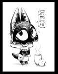 2017 anthro anubian_jackal anubis black_and_white bottomwear canid canine canis canopic_jar chibi clothed clothing deity egyptian_mythology eye_roll fur headdress hi_res hieroglyphics jackal male mammal middle_eastern_mythology monochrome mythology silverfox5213 skirt solo speech_bubble