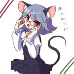  :o animal_ears bespectacled blue_hair bow bowtie glasses juliet_sleeves kozakura_(dictionary) long_sleeves looking_at_viewer mouse_ears mouse_tail nazrin open_mouth puffy_sleeves red_eyes semi-rimless_eyewear short_eyebrows skirt solo tail touhou vest 