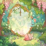  :o artist_name blue_eyes blush blush_stickers bug bush butterfly butterfly_wings commentary crystal day elfilin english_commentary flower flying forest grass heart highres insect_wings key keyhole kirby kirby_(series) kurain_villager light_rays looking_at_mirror mirror moss mushroom nature no_humans open_mouth outdoors petals pink_flower plant reflection sparkle standing star_(symbol) tree twitter_username vines wings 