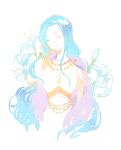  1girl blue_hair cape chinese_commentary closed_eyes commentary_request dress earrings fish191101756 flower jewelry long_hair nefertari_vivi one_piece purple_cape simple_background smile solo upper_body white_background white_dress 