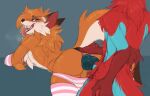anthro canid canine clothing duo floofpawz_(character) fox hyena knot legwear male male/male mammal panties thick_thighs thigh_highs underwear