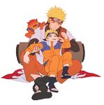  blonde_hair dual_persona forehead_protector gamakichi_(naruto) hahihu1782 male_focus multiple_boys naruto naruto_(series) naruto_shippuuden time_paradox uzumaki_naruto 