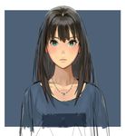  bad_id bad_pixiv_id bangs blush brown_hair casual earrings frame green_eyes idolmaster idolmaster_cinderella_girls jewelry long_hair necklace rr_(suisse200) shibuya_rin shirt simple_background sketch solo unfinished 
