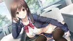  1girl black_legwear blush bow bowtie breasts brown_eyes brown_hair chair classroom desk game_cg haru_kiss highres large_breasts legs long_hair looking_at_viewer mikoto_akemi school_uniform shiraishi_aoi sitting skirt solo thighs window 