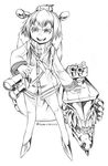  :d backpack bag binoculars cosplay dress fusion greyscale grin hair_ornament headgear kamizono_(spookyhouse) kantai_collection looking_at_viewer monochrome mouth open_mouth pale_skin re-class_battleship re-class_battleship_(cosplay) sailor_collar sailor_dress scarf school_uniform sharp_teeth shinkaisei-kan short_hair simple_background smile solo tail teeth twitter_username uniform v-shaped_eyebrows white_background yukikaze_(kantai_collection) 